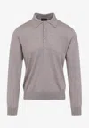 Brioni Cashmere-silk Blend Long-sleeve Polo In Brown