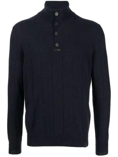 Brioni Cashmere Roll Neck Button-front Sweater In Blue