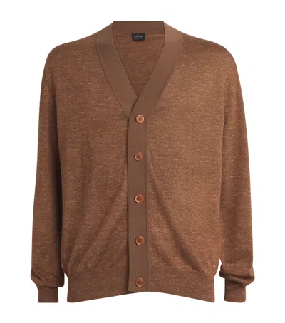 Brioni Cashmere-silk-hemp V-neck Cardigan In Brown
