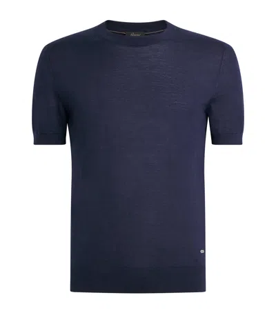 Brioni Cashmere-silk Short-sleeve Sweatshirt In Blue