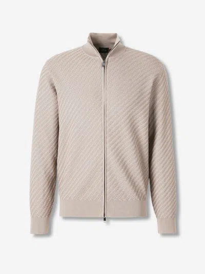 Brioni Trama Braided Zip-up Knit Cardigan In Neutral