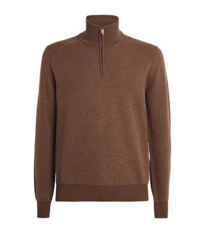 Brioni Cashmere-wool Half-zip Sweater In Brown