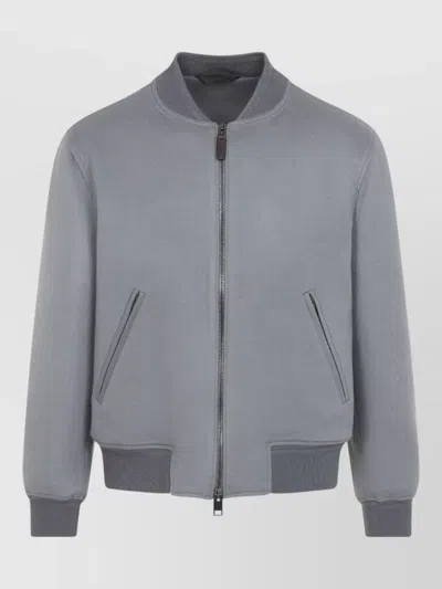 Brioni Cashmere Wool Ribbed Bomber Jacket In Gray