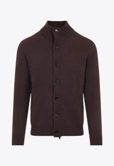 Brioni Cashmere Zip-up Cardigan In Brown
