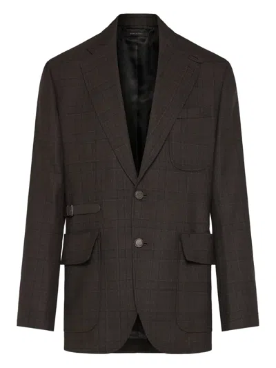 Brioni Check Buckle Jacket In Brown
