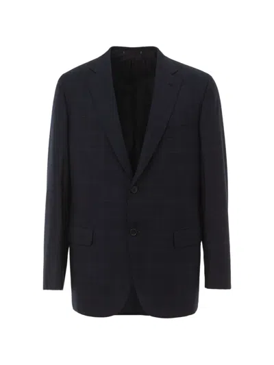 Brioni Check Wool Blazer In Blue