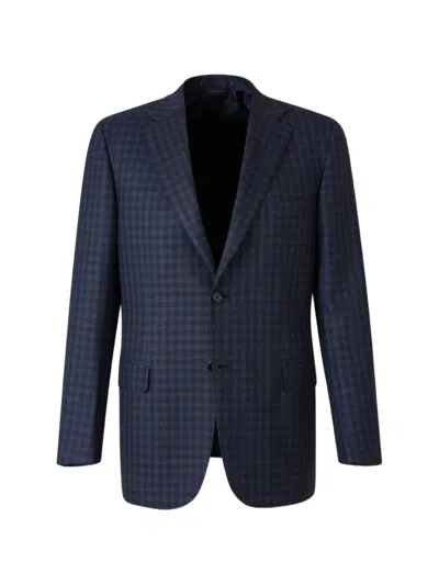 Brioni Check Wool-blend Blazer In Blue