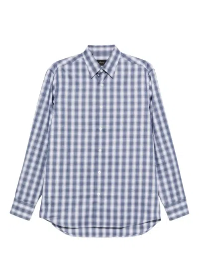 Brioni Checked Cotton Shirt In Blue