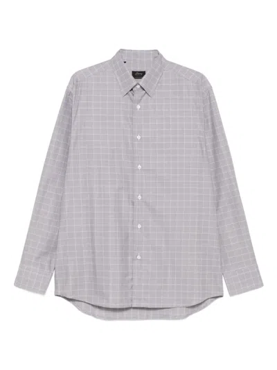 Brioni Checked Cotton Shirt In Gray