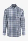 Brioni Checked Long-sleeved Shirt In Blue
