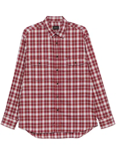 Brioni Checked Shirt In Red