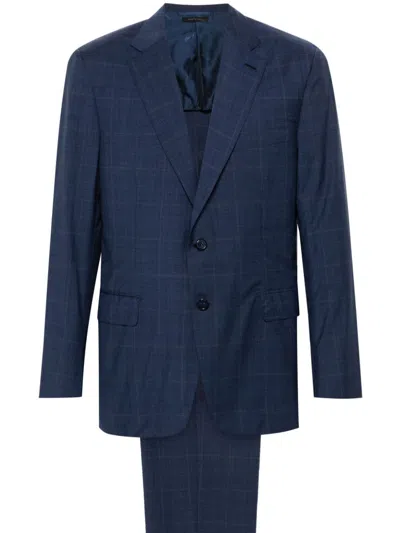 Brioni Checked Single-breasted Suit In 蓝色