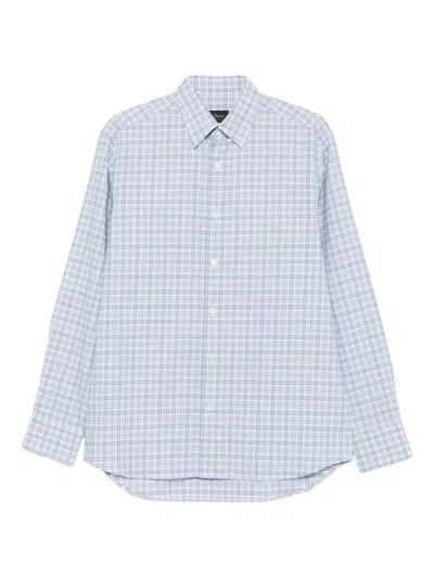 Brioni Checked Ventiquattro Flannel-cotton Shirt In Blue