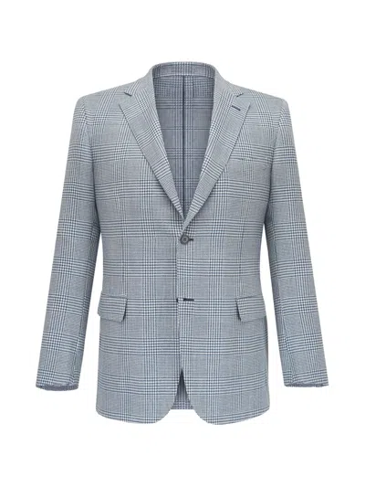 Brioni Check-pattern Blazer In Blue