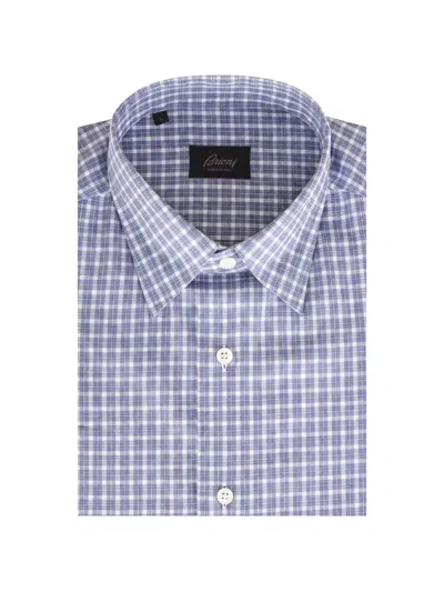 Brioni Check-pattern Button-down Shirt In Blue