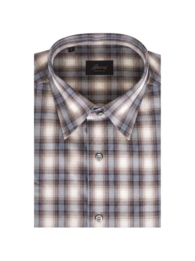 Brioni Check-pattern Long-sleeve Shirt In Black