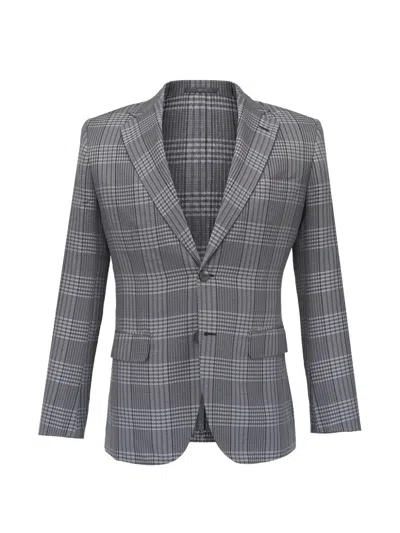 Brioni Check-pattern Notched-lapel Jacket In Gray