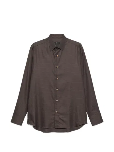 Brioni Check-pattern Shirt In Brown