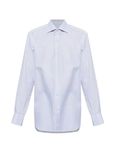 Brioni Check-print Cotton Shirt In Blue