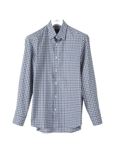 Brioni Check-print Cotton Shirt In Blue