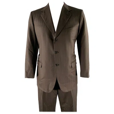Pre-owned Brioni Chest Size 46 Black Brown Stripe Wool Blend Notch Lapel Suit