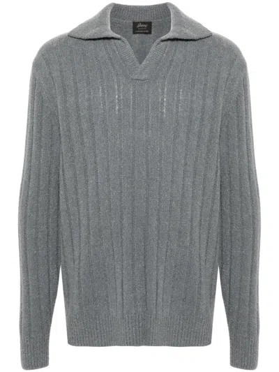 Brioni Chunky-knit Polo In Grau