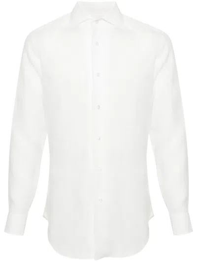 Brioni Classic-collar Linen Shirt In Neutrals
