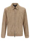 Brioni Classic Suede Blouson With Cupro Lining In Brown
