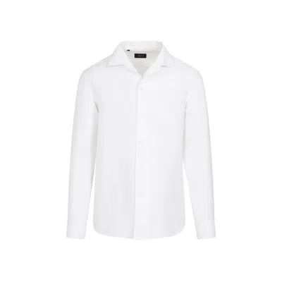 Brioni Classic White Shirt With Cotton, Silk, And Linen Blend For Men
