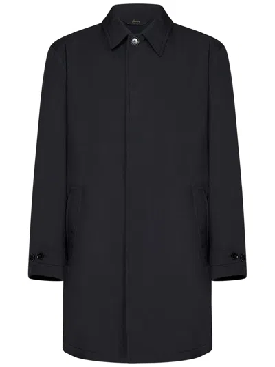 Brioni Single-breasted Wool Blend Coat In Blue