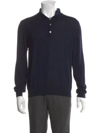 Pre-owned Brioni Collar Long Sleeve Polo Sweater In Blue