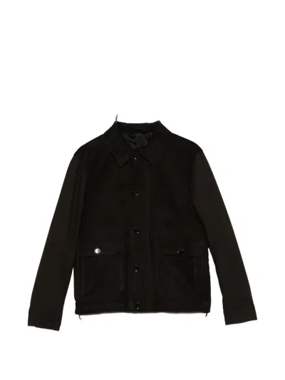 Brioni Collared Leather Jacket In Black