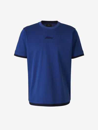 Brioni Logo-embroidered T-shirt In Cobalt Blue