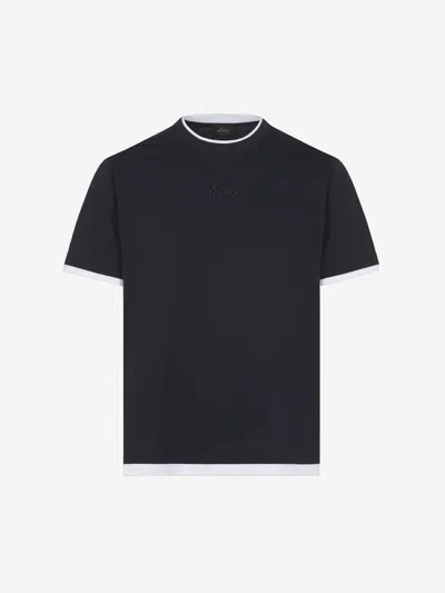 Brioni Contrast Logo T-shirt In Cobalt Blue