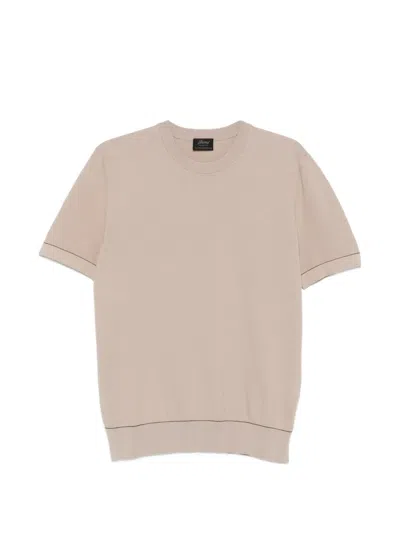 Brioni Contrast-trim T-shirt In Brown