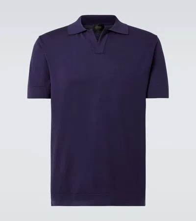 Brioni Cotton And Silk Polo Shirt In Midnight Blue