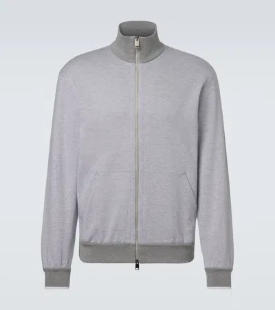Brioni Cotton-blend Track Jacket In Gray