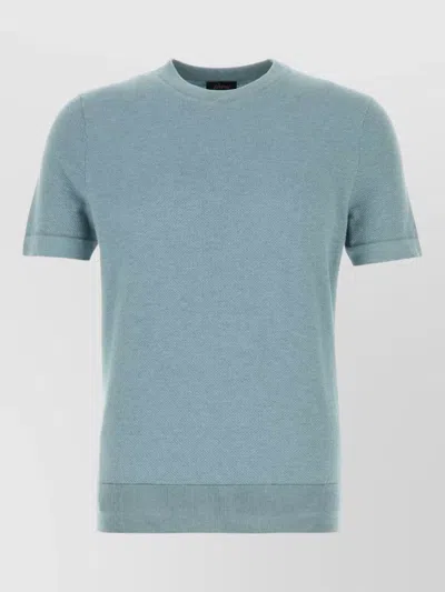 Brioni Cotton Crew Neck Short Sleeve T Shirt In Blue