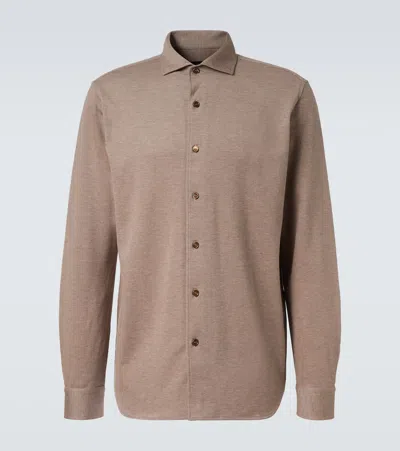 Brioni Cotton Piqué Shirt In Brown