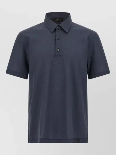 Brioni Cotton Polo Shirt Short Sleeves Collar In Blue