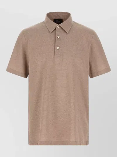 Brioni Cotton Polo Shirt Short Sleeves Slits In Neutral