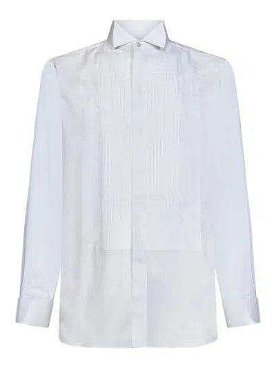 Brioni Cotton Shirt With Wings Collar In White
