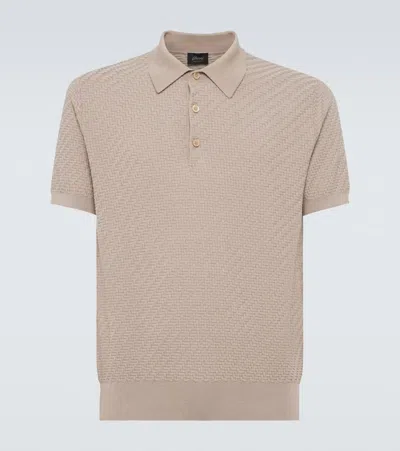 Brioni Cotton, Silk And Cashmere Polo Shirt In Neutral