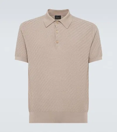 Brioni Textured-knit Cotton, Silk And Cashmere-blend Polo Shirt In Neutrals
