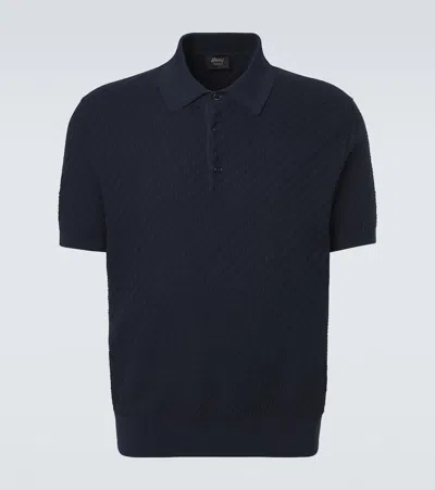 Brioni Cotton, Silk, And Cashmere Polo Shirt In Blue
