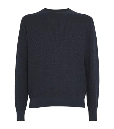 Brioni Cotton-silk-cashmere Trama Weave Sweater In Black