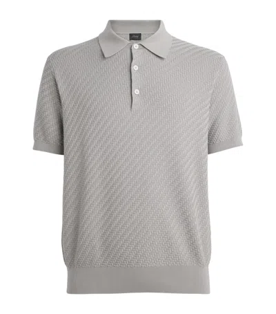 Brioni Cotton-silk-cashmere Woven Polo Shirt In Gray