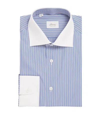 Brioni Cotton Stripe Shirt In Blue