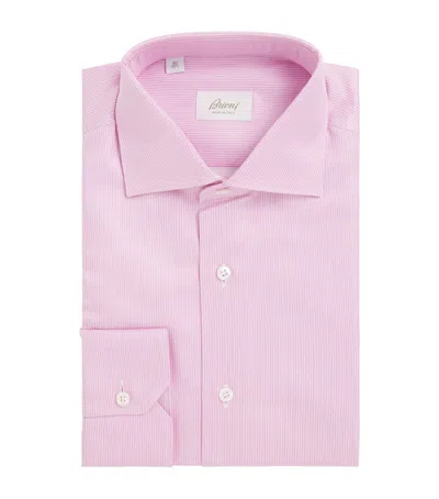 Brioni Cotton Stripe Shirt In Pink