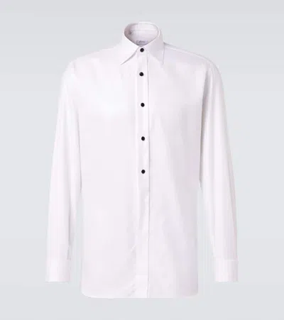 Brioni Cotton Tuxedo Shirt In White